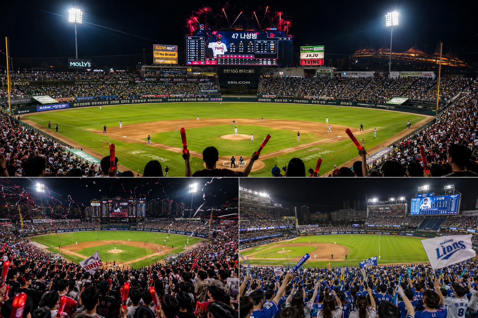 Packed stands at a Korean baseball stadium during a KBO game